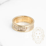 Bague jonc - Or 10K deux tons jaune & blanc motif clé grecque - RIG717