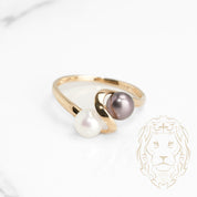 Ring - 10K yellow gold black and white Tahitian pearls - RIG719