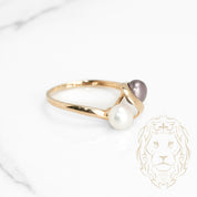 Ring - 10K yellow gold black and white Tahitian pearls - RIG719