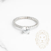 Engagement ring - 14K white gold round brilliant cut cz stone with natural diamond pavé setting 0.65CT - RIGD341