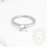 Bague de fiançailles - Or 14K blanc pierre cz coupe rond brillant avec monture pavé de diamants naturels 0.65CT - RIGD341