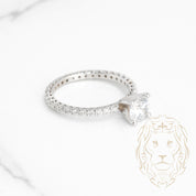 Engagement ring - 14K white gold round brilliant cut cz stone with natural diamond pavé setting 0.65CT - RIGD341