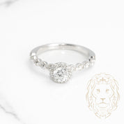 Bague de fiançailles - Or 14K blanc halo diamant naturel coupe rond brillant avec monture en diamants sertis clos 1.00CT - RIGD342