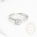 Bague de fiançailles - Or 14K blanc halo diamant naturel coupe rond brillant avec monture en diamants sertis clos 1.00CT - RIGD342