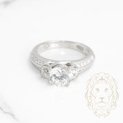 Engagement ring - 14K white gold three round cut cz stones 2.00+0.20(x2)CT with natural pave diamonds 0.30CT - RIGD344