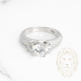 Bague de fiançailles - Or 14K blanc trois pierres cz coupe rond 2.00+0.20(x2)CT avec monture pavé diamants naturels 0.30CT - RIGD344