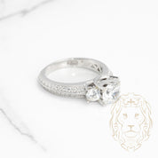 Engagement ring - 14K white gold three round cut cz stones 2.00+0.20(x2)CT with natural pave diamonds 0.30CT - RIGD344