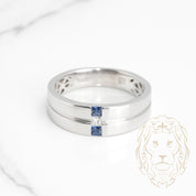 Wedding band ring - 14K white gold three princess cut sapphires 0.16CT & natural diamonds 0.08CT - RIGD345