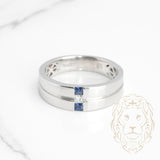 Bague jonc - Or 14K blanc trois pierres coupe princesse saphirs 0.16CT & diamant naturels 0.08CT - RIGD345