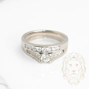 Engagement ring - 14K white gold set (2) round brilliant cut natural diamonds with 1.00CT channel set diamond setting & wedding band - RIGD346