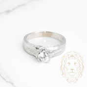 Engagement ring - 14K white gold 1.00CT round brilliant cut cz with 0.30CT pave diamonds - RIGD347