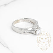 Engagement ring - 14K white gold 1.00CT round brilliant cut cz with 0.30CT pave diamonds - RIGD347