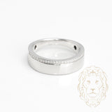 Bague jonc - Or 10K blanc finition polie avec bordure pavé de diamants naturels 0.15CT - RIGD350