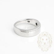 Wedding band ring - 10K white gold with polished finish and 0.15CT natural diamond pavé border - RIGD350