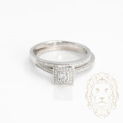 Engagement ring - 10K white gold set (2) halo square illusion round brilliant cut natural diamond with mount & pave 0.25CT wedding ring - RIGD351