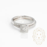 Engagement ring - 10K white gold set (2) halo square illusion round brilliant cut natural diamond with mount & pave 0.25CT wedding ring - RIGD351