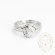 Engagement ring - 10K white gold set (2) halo illusion round brilliant cut natural diamonds with setting & pave wedding ring 0.33CT - RIGD353