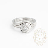 Bague de fiançailles - Or 10K blanc ensemble (2) halo illusion diamants naturels coupe rond brillant avec monture & alliance pavé 0.33CT - RIGD353