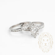 Engagement ring - 10K white gold set (2) marquise compé of round brilliant cut natural diamonds with channel set diamond setting & wedding band 1.20CT - RIGD355