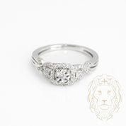 Engagement ring - 10K gold three stone halo illusion natural diamonds 0.15CT - RIGD356