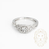 Bague de fiançailles - Or 10K blanc halo trois pierres illusion diamants naturels 0.15CT - RIGD356