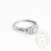 Engagement ring - 10K gold three stone halo illusion natural diamonds 0.15CT - RIGD356