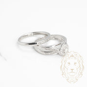 Engagement ring - 10K white gold set (2) halo illusion natural diamonds with setting & 0.25CT pave wedding band - RIGD359