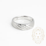 Bague jonc - Or 10K blanc finition satinée & pavé de diamants naturels 0.15CT - RIGD366