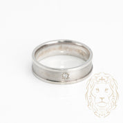 Wedding band ring - Satin-finish 10K white gold with polished edges & set with a 0.04CT natural diamond - RIGD369