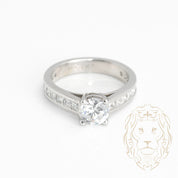 Engagement ring - 19K gold white stone round brilliant cz 1.50CT with natural princess cut diamonds 1.20CT channel set - RIGD376