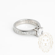 Engagement ring - 19K gold white stone round brilliant cz 1.50CT with natural princess cut diamonds 1.20CT channel set - RIGD376