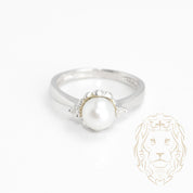 Bague - Or 10K blanc perle & diamants naturels 0.06CT - RIGD377