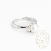 Bague - Or 10K blanc perle & diamants naturels 0.06CT - RIGD377