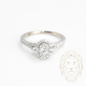 Engagement ring - 14K gold halo art nouveau round brilliant cut natural diamonds 1.00CT - RIGD378