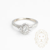 Bague de fiançailles - Or 14K blanc halo art nouveau diamants naturels coupe rond brillant 1.00CT - RIGD378