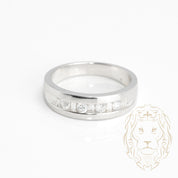 Wedding band ring - 10K white gold set with natural 0.30CT round brilliant cut & 0.15CT baguette cut channel diamonds - RIGD379