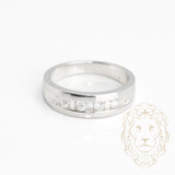 Bague jonc - Or 10K blanc sertie de diamants naturels coupe rond brillant 0.30CT & coupe baguette 0.15CT en canal - RIGD379
