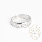 Wedding band ring - 10K white gold set with natural 0.30CT round brilliant cut & 0.15CT baguette cut channel diamonds - RIGD379