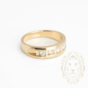 Wedding band ring - 10K yellow gold set with natural 0.30CT round brilliant cut & 0.15CT baguette cut channel diamonds - RIGD380