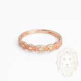 Bague - Or 10K rose motif microbillé & sertie de diamants naturels coupe rond & baguette 0.10CT - RIGD386