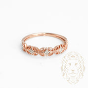 Ring - 10K pink gold semi eternity bead blasted leaf design set with 0.10CT natural diamonds - RIGD388