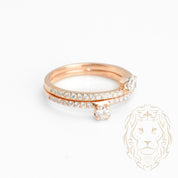 Ring - 14K pink gold set (2) semi eternity with round brilliant cut biased stones & natural diamond pavé 0.60CT - RIGD389