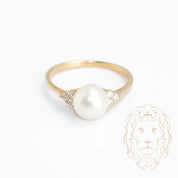 Bague - Or 10K jaune perle & diamants naturels 0.12CT - RIGD391