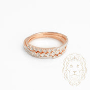 Ring - 14K pink gold set (3) semi eternity circles, ovals & hearts paved with natural diamonds 0.12CT - RIGD392