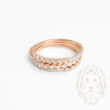 Bague - Or 14K rose ensemble (3) semi-éternité cercles, ovales & coeurs pavé de diamants naturels 0.12CT - RIGD392