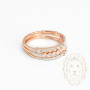 Ring - 14K pink gold set (3) semi eternity circles, ovals & hearts paved with natural diamonds 0.12CT - RIGD392