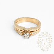 Engagement ring - 14K yellow gold set (2) round brilliant cut natural diamond 0.20CT with channel set diamonds & wedding band - RIGD398