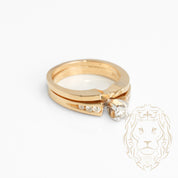 Engagement ring - 14K yellow gold set (2) round brilliant cut natural diamond 0.20CT with channel set diamonds & wedding band - RIGD398