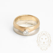 Wedding band ring - 14K two-tone yellow & white gold with matte finish and 0.25CT natural diamonds - RIGD404