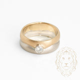 Bague jonc - Or 14K deux tons jaune & blanc finition mate avec diamant naturels 0.25CT serti clos - RIGD404